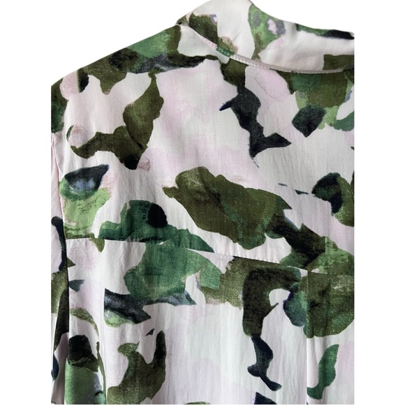 Crosby Women’s Pink Green Rayon Long Sleeve Collared Shirt V Neck Button Down - Picture 10 of 13